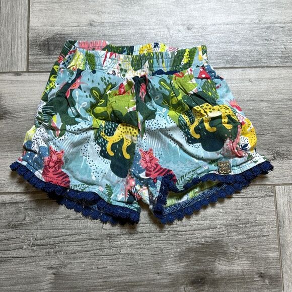 Deux par Deux Kids Psychedelic Forest Lace Trim Cotton Shorts Blue Size 3 - Picture 1 of 9